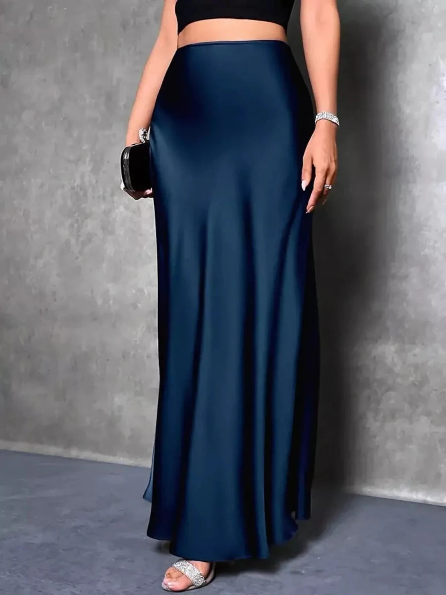 Navy Blue Satin Maxi Skirt