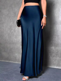 Navy Blue Satin Maxi Skirt