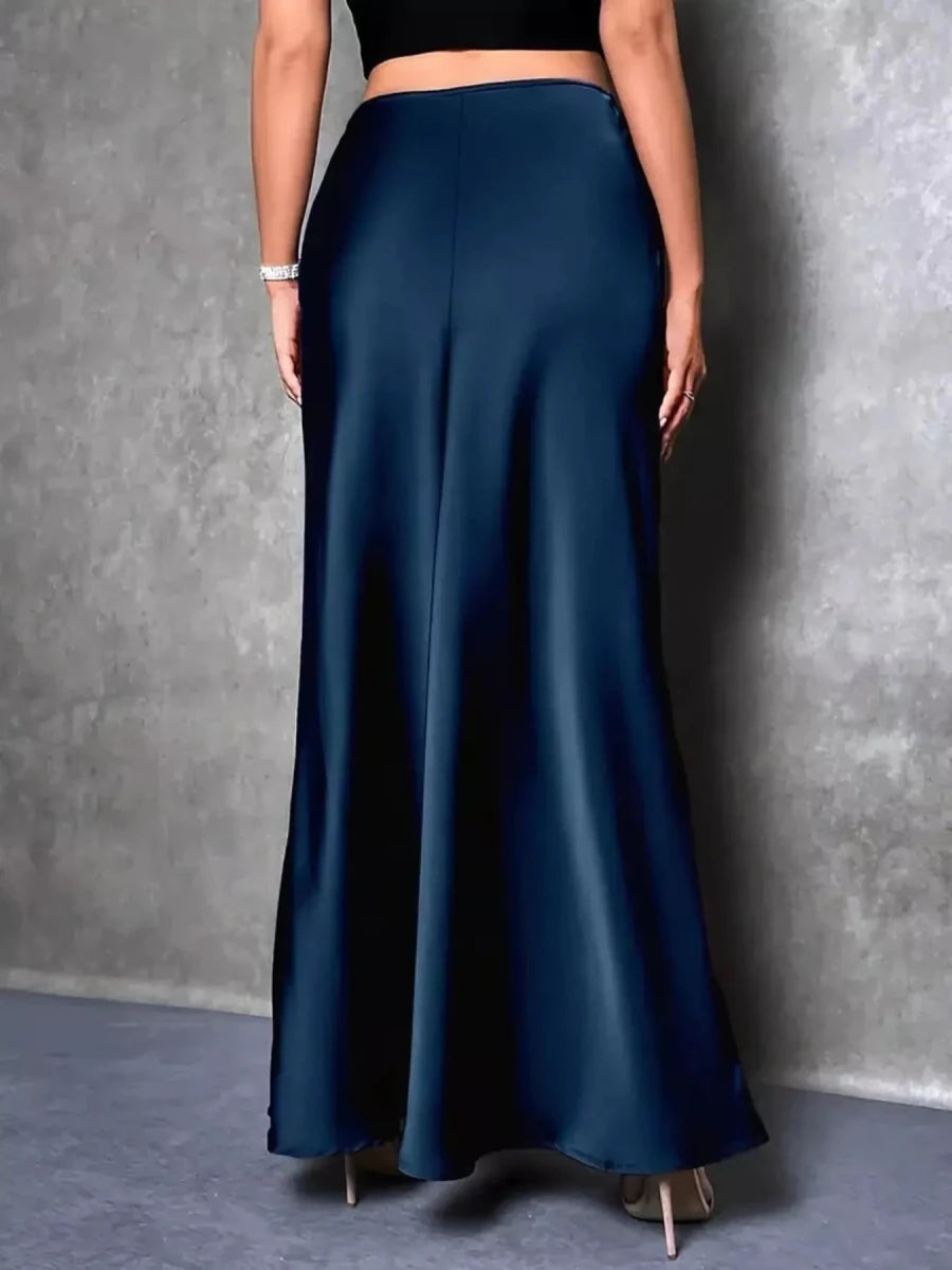 Navy Blue Satin Maxi Skirt