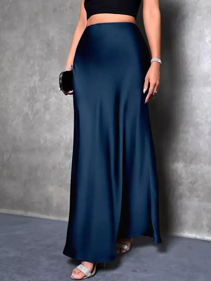 Navy Blue Satin Maxi Skirt