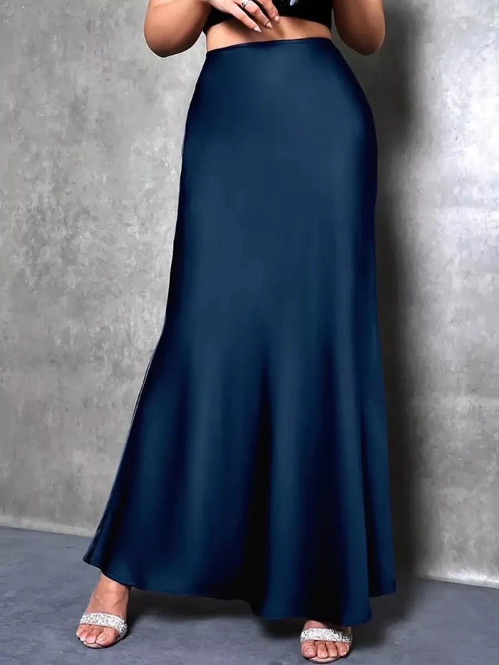 Navy Blue Satin Maxi Skirt