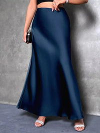 Navy Blue Satin Maxi Skirt