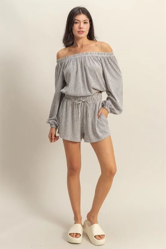 Off Shoulder Top and Shorts Set - Minnie's Treasure Boutique