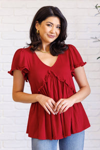 One Day Soon V - Neck Ruffle Detail Top