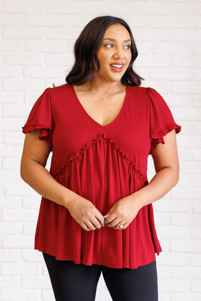 One Day Soon V - Neck Ruffle Detail Top