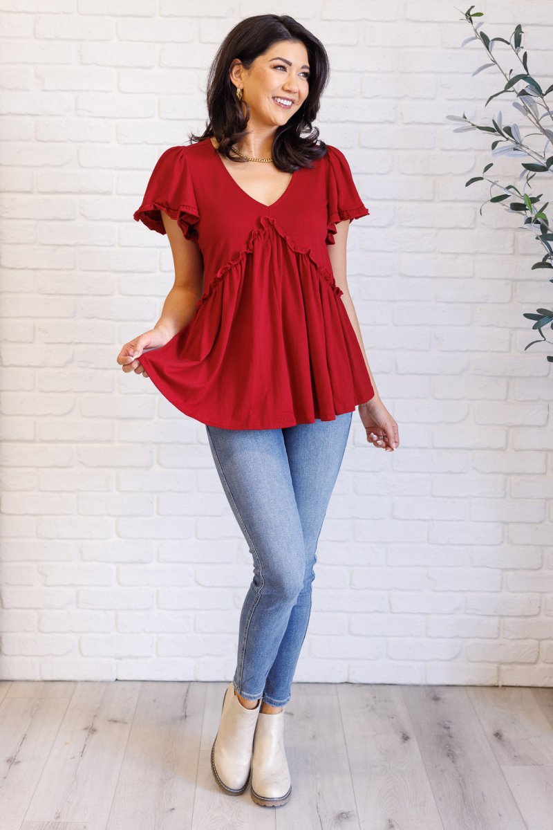 One Day Soon V - Neck Ruffle Detail Top