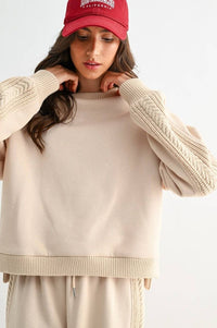 Oversized Cable Knit Trim Sweater