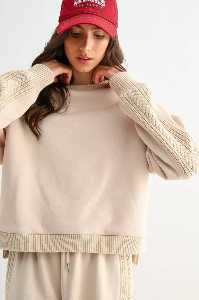 Oversized Cable Knit Trim Sweater