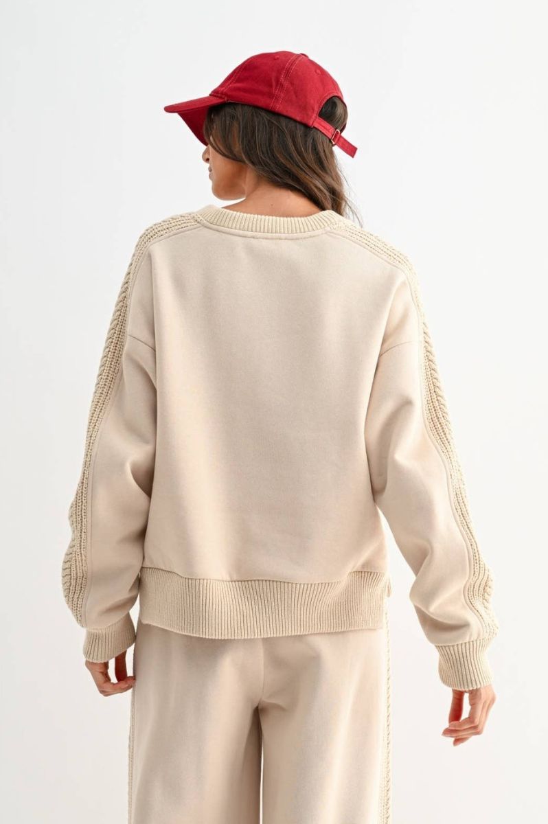 Oversized Cable Knit Trim Sweater