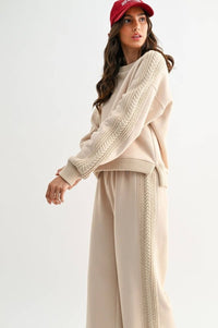 Oversized Cable Knit Trim Sweater