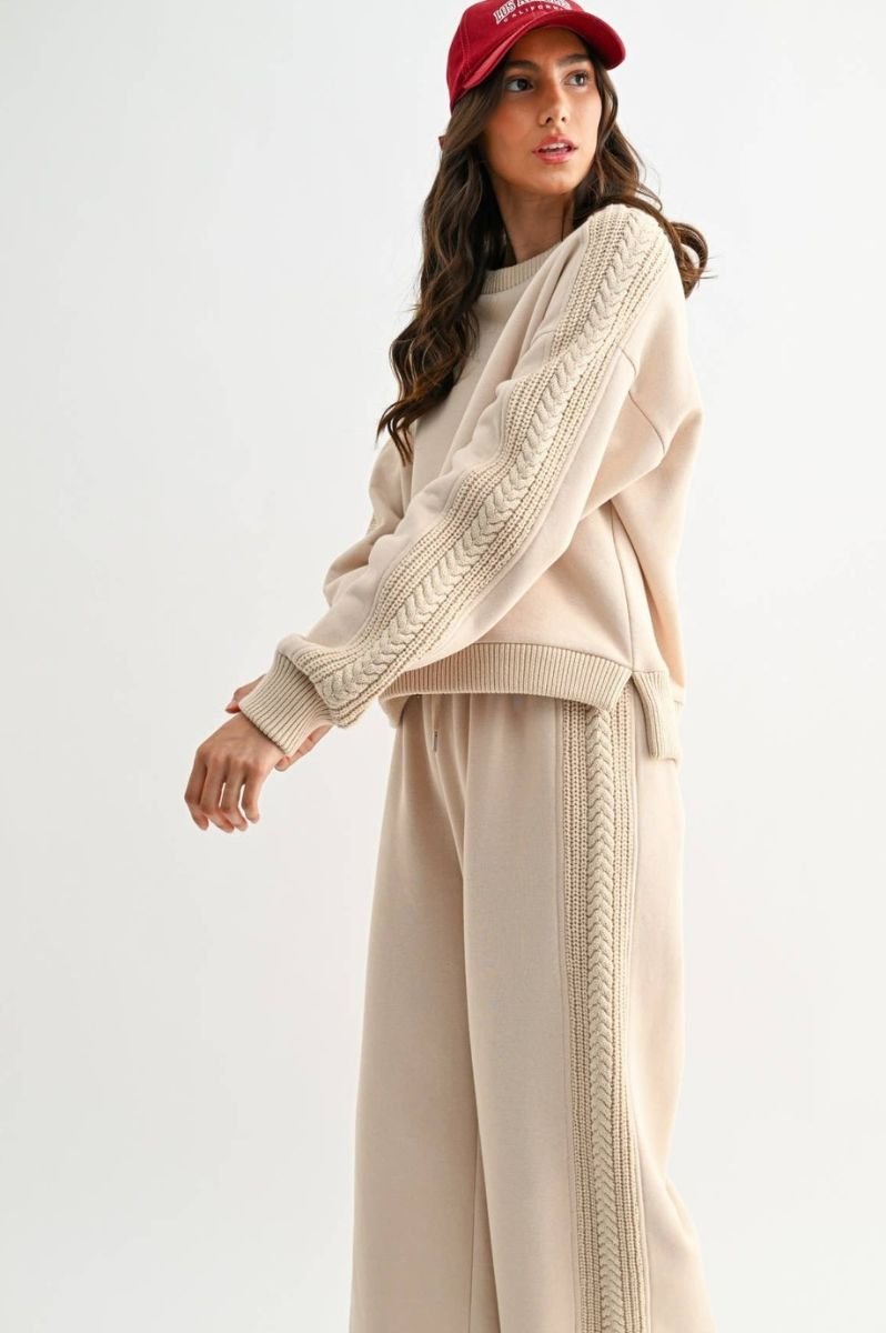 Oversized Cable Knit Trim Sweater