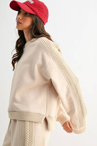 Oversized Cable Knit Trim Sweater