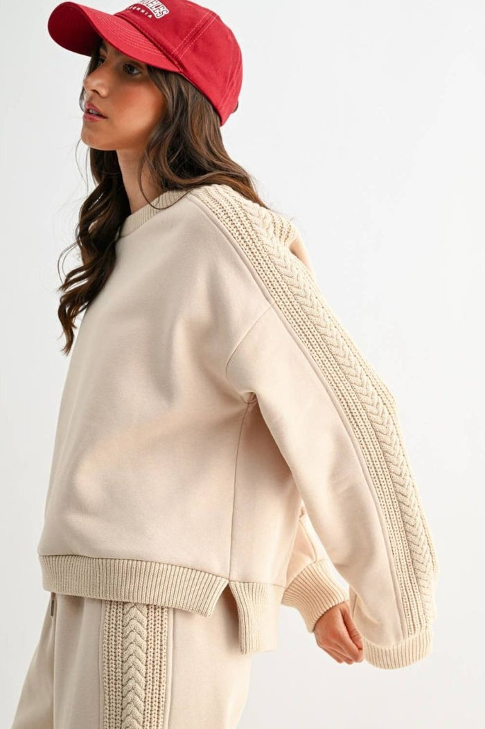Oversized Cable Knit Trim Sweater