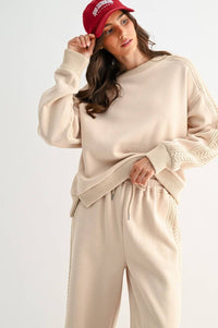 Oversized Cable Knit Trim Sweater