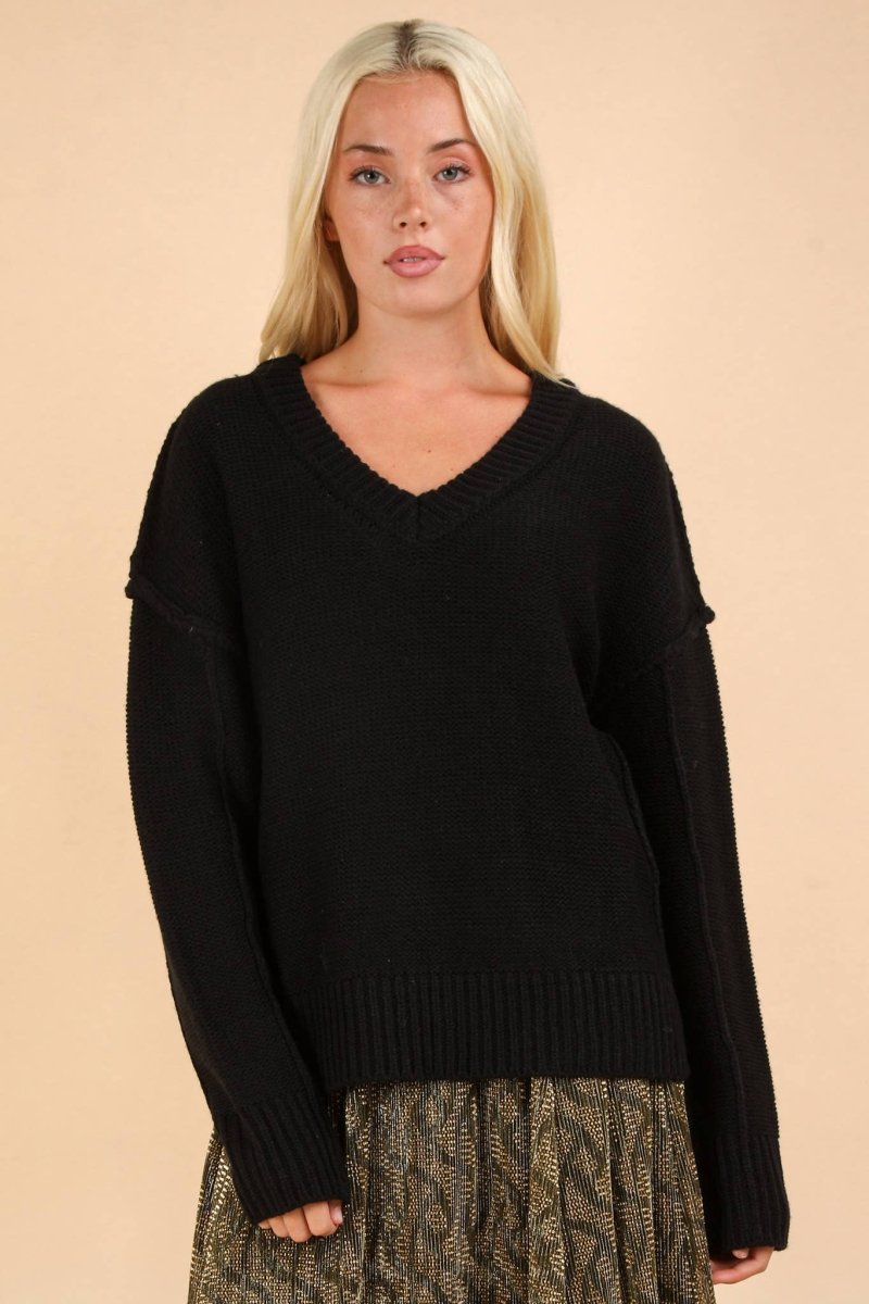 Oversized Chunky V - Neck Knit Sweater