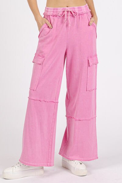 Pink Mineral Wash Cargo Wide Leg PantsMinnie's Treasure Boutique