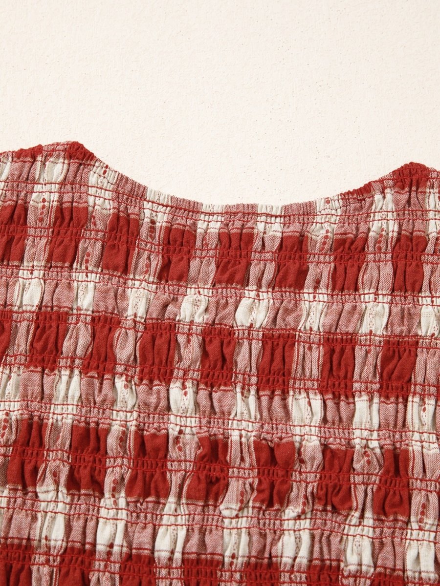 Plaid Print Smocked Puff Sleeve Mini Dress
