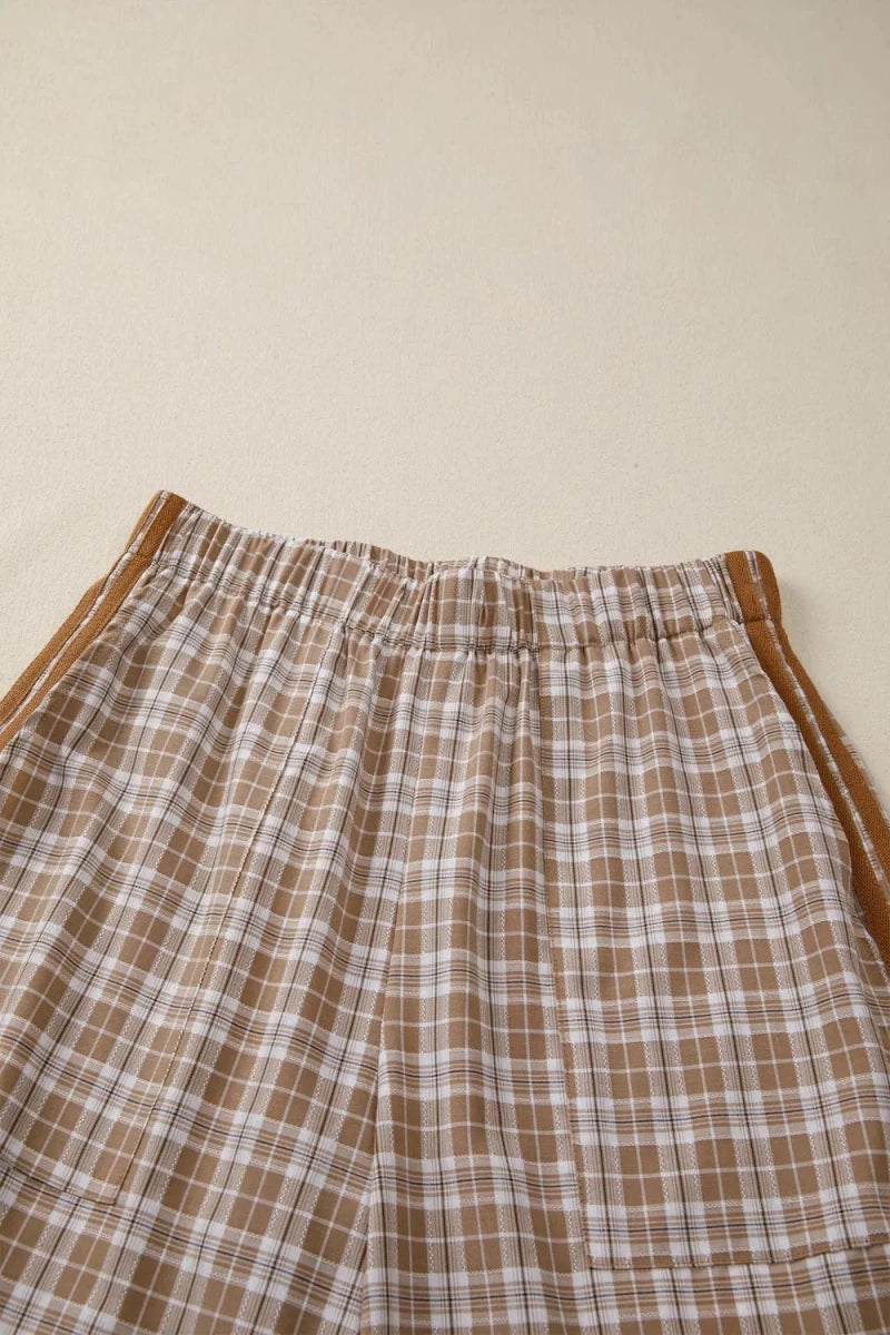 Plaid Print Tie Detail Casual Pants