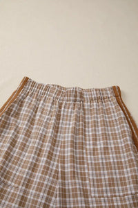 Plaid Print Tie Detail Casual Pants