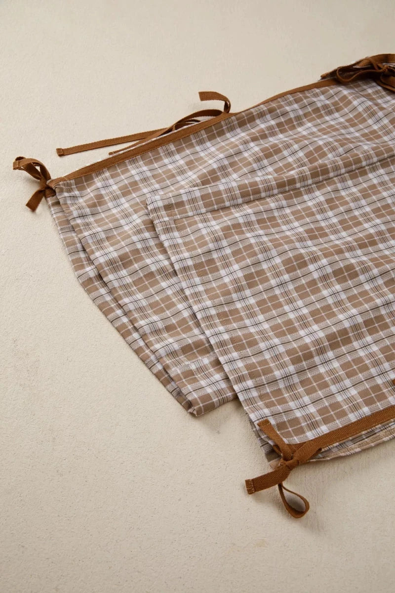 Plaid Print Tie Detail Casual Pants