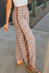 Plaid Print Tie Detail Casual Pants