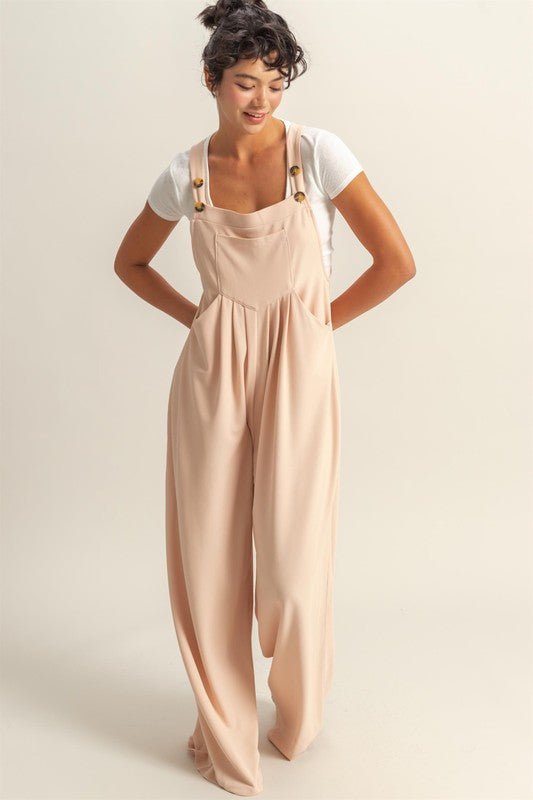 Pleated Detail Wide Strap Overalls - Minnie's Treasure Boutique