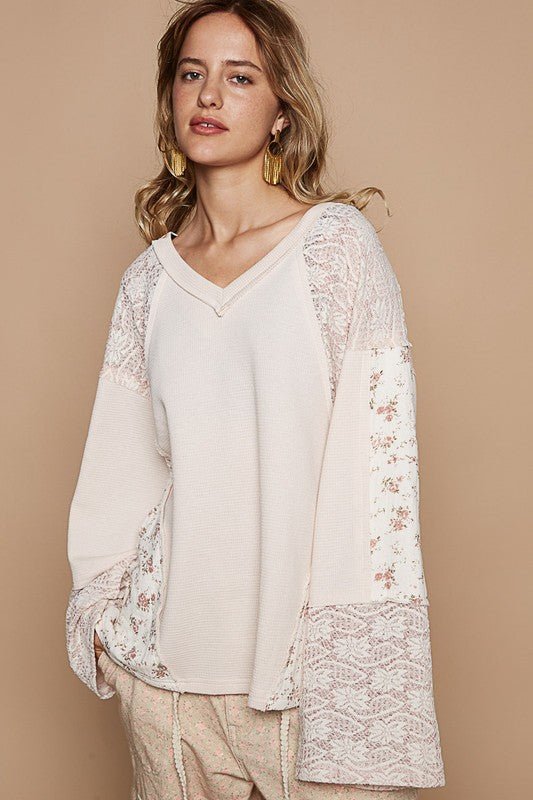 POL Lace Floral Round Neck Knit TopMinnie's Treasure Boutique