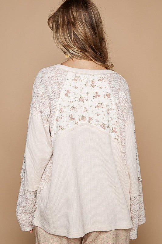 POL Lace Floral Round Neck Knit TopMinnie's Treasure Boutique