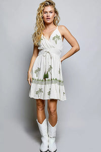 POL Palm Tree Print Wrap Smocked Waist Dress