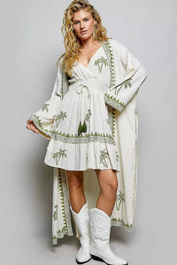 POL Palm Tree Print Wrap Smocked Waist Dress