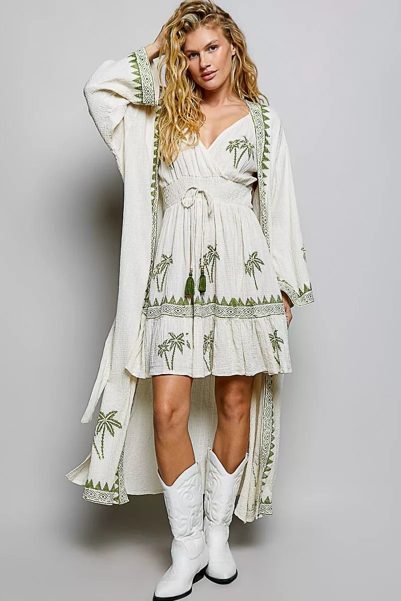 POL Palm Tree Print Wrap Smocked Waist Dress