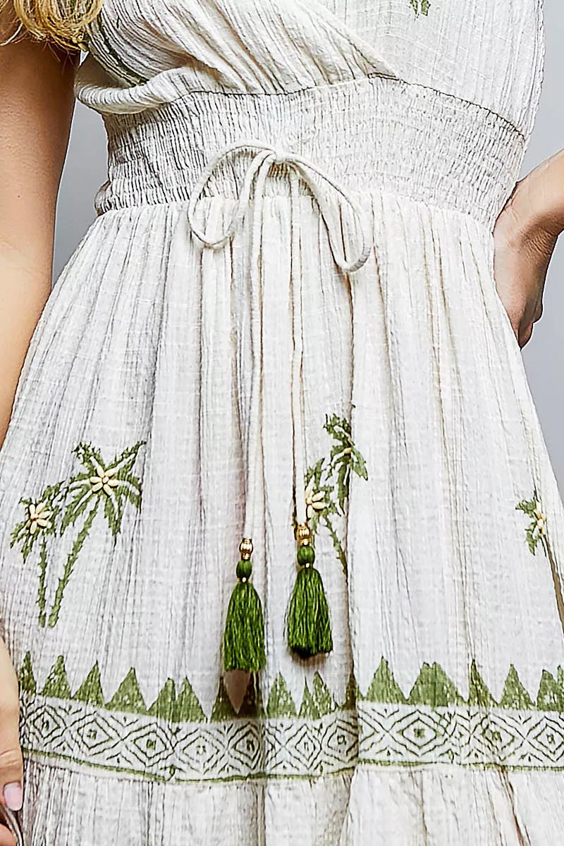 POL Palm Tree Print Wrap Smocked Waist Dress