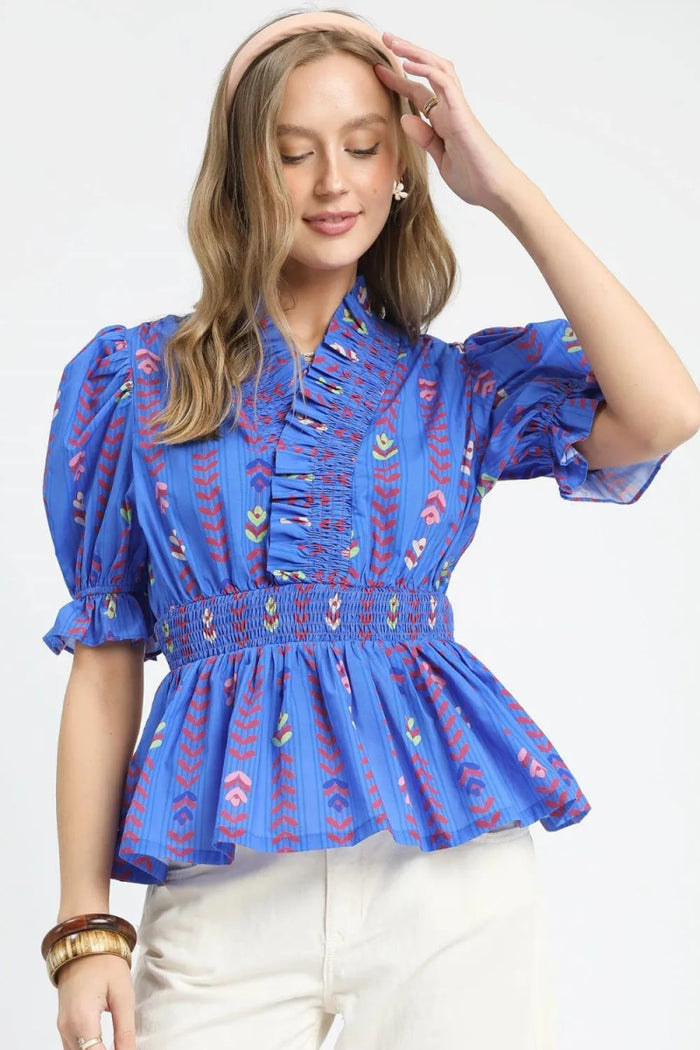 Printed Half Sleeve Peplum Blouse - Minnie's Treasure Boutique