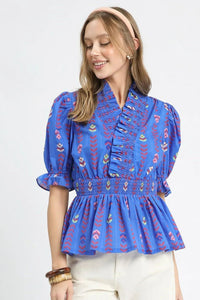 Printed Half Sleeve Peplum Blouse - Minnie's Treasure Boutique