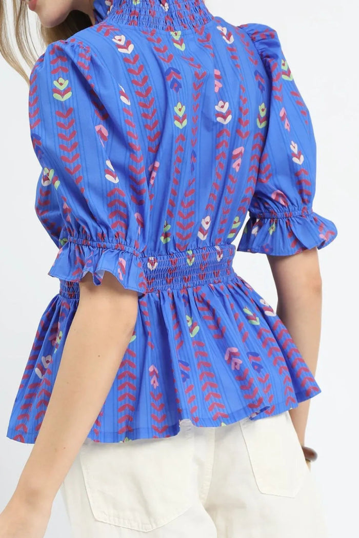Printed Half Sleeve Peplum Blouse - Minnie's Treasure Boutique