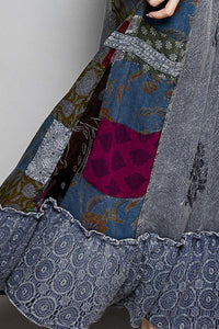 Printed Patchwork Embroidered Ruffled Skirt