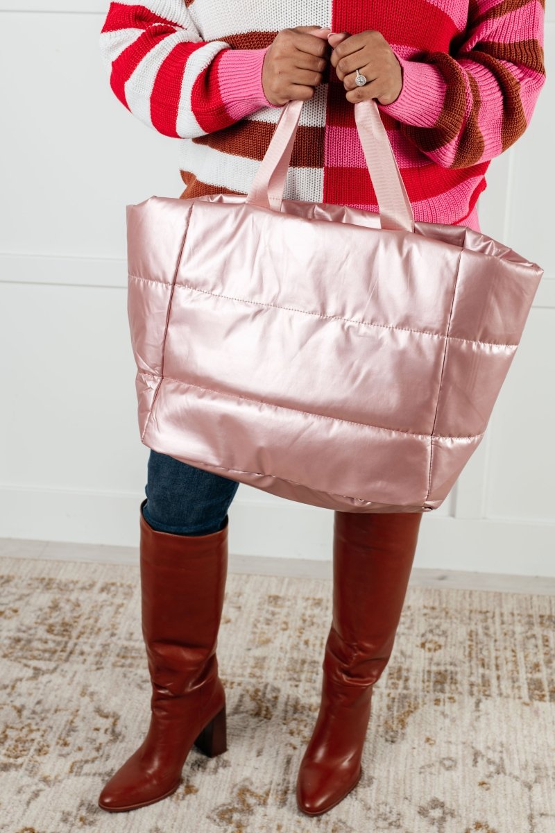 Puffy Quilted Waterproof Tote in PinkMinnie's Treasure Boutique