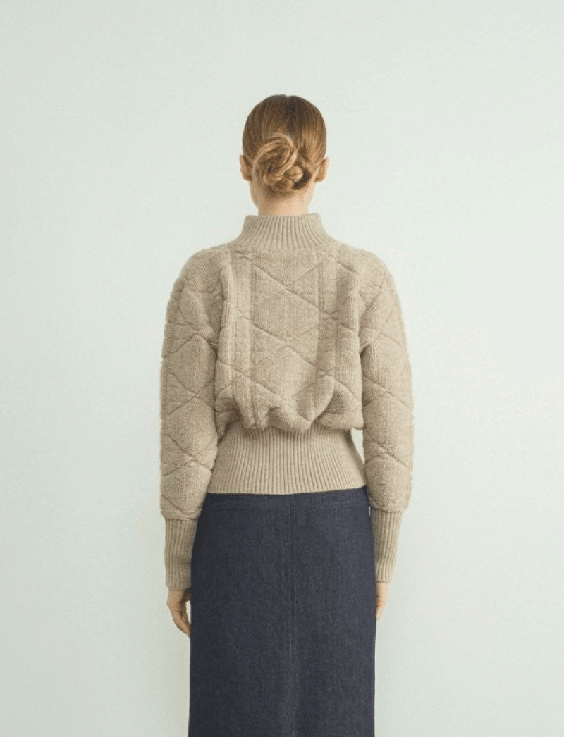 Quilted Zip-Up Mock Neck Sweater Jacket