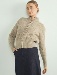 Quilted Zip-Up Mock Neck Sweater Jacket