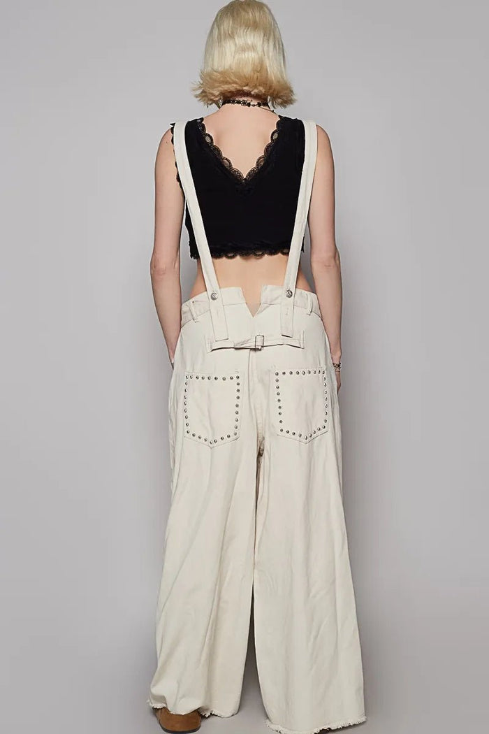 Raw Hem Studded Knee Patches Cargo Overalls - Minnie's Treasure Boutique