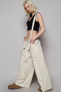 Raw Hem Studded Knee Patches Cargo Overalls - Minnie's Treasure Boutique