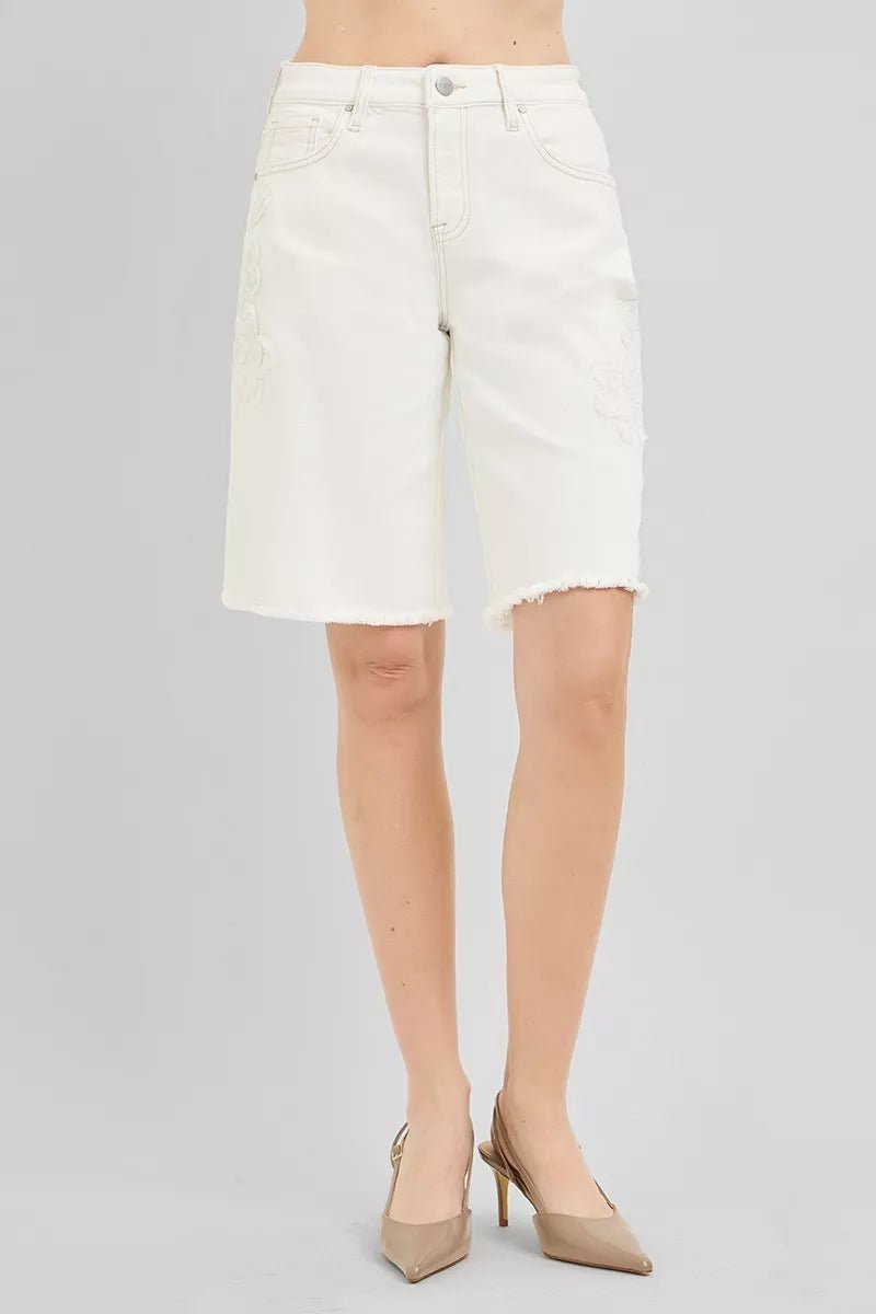 Relaxed Floral Embroidered Bermuda Shorts