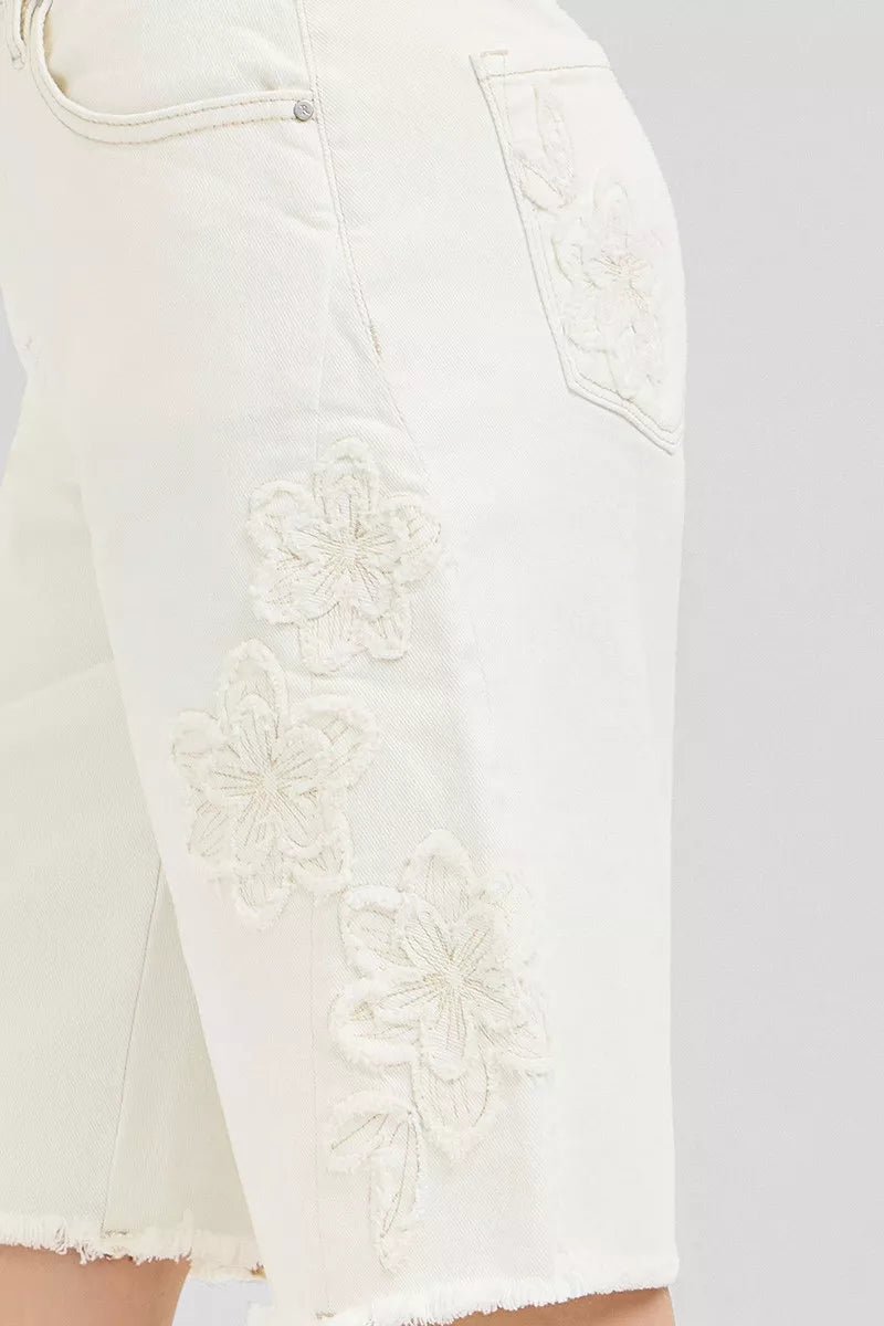 Relaxed Floral Embroidered Bermuda Shorts