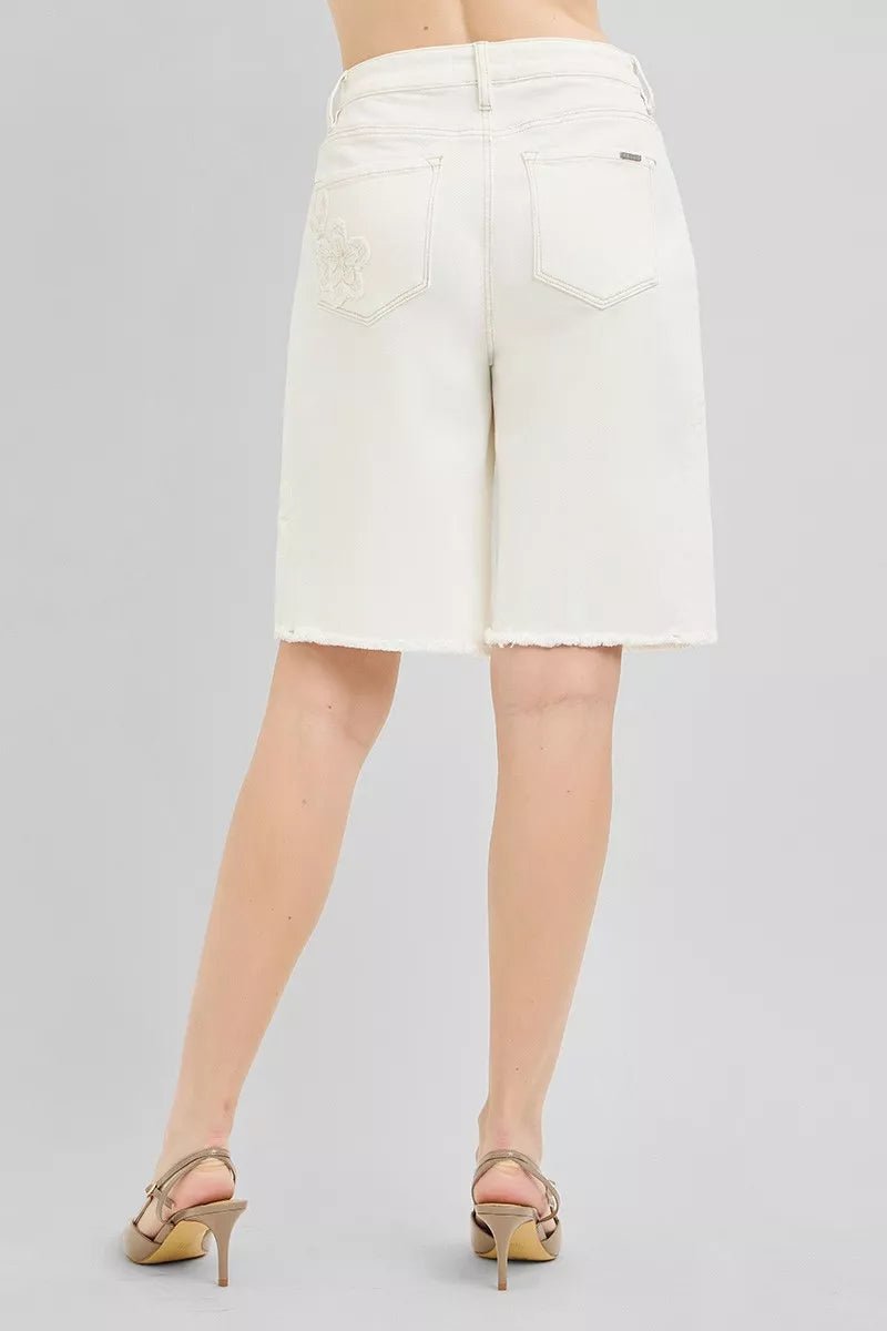 Relaxed Floral Embroidered Bermuda Shorts