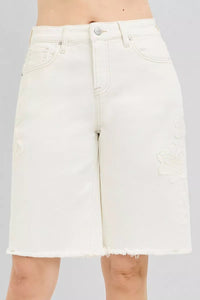 Relaxed Floral Embroidered Bermuda Shorts