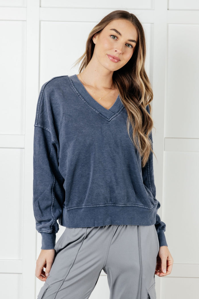 Rep Ready Mineral Wash French Terry Pullover in BlueMinnie's Treasure Boutique