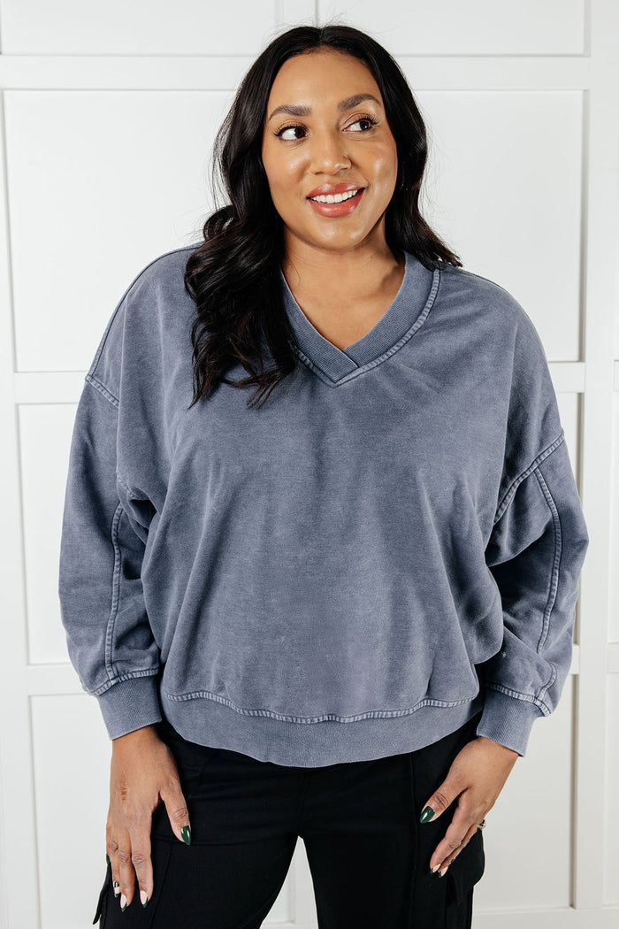 Rep Ready Mineral Wash French Terry Pullover in BlueMinnie's Treasure Boutique