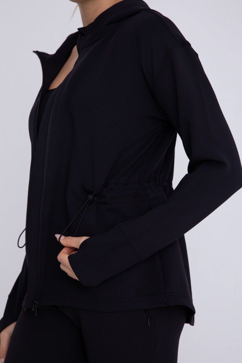 Ribbed Hooded Jacket In Black - Minnie's Treasure Boutique