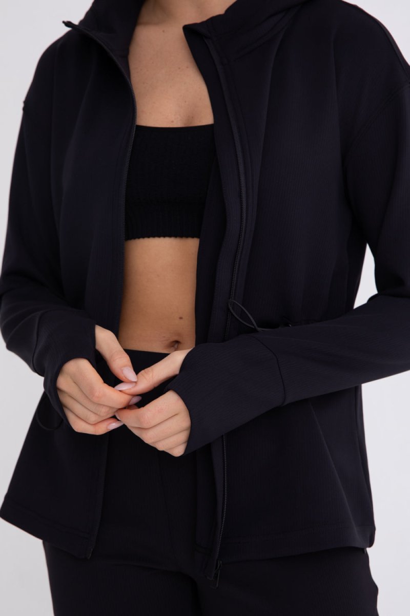 Ribbed Hooded Jacket In Black - Minnie's Treasure Boutique