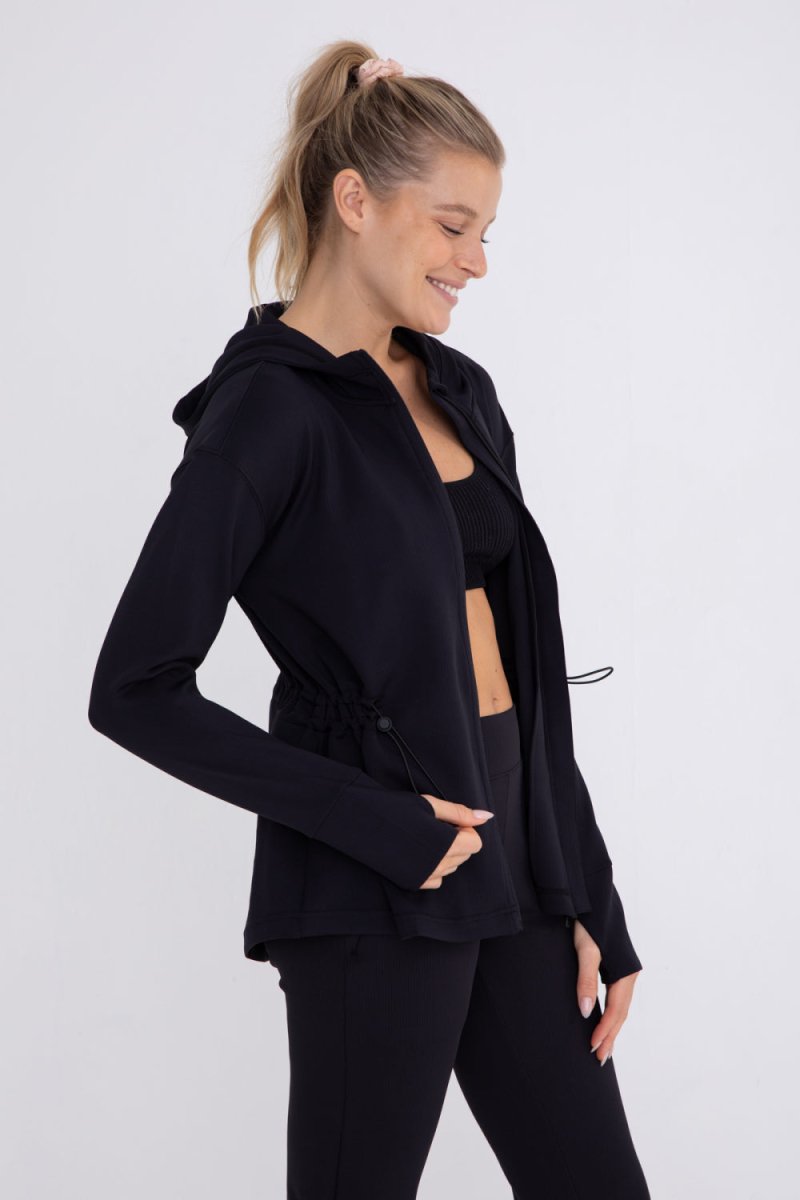 Ribbed Hooded Jacket In Black - Minnie's Treasure Boutique